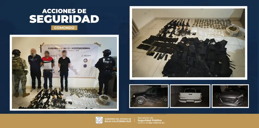 Mesa de Seguridad logra captura de c&eacute;lula delictiva con arsenal y droga en Ciudad Constituci&oacute;n.