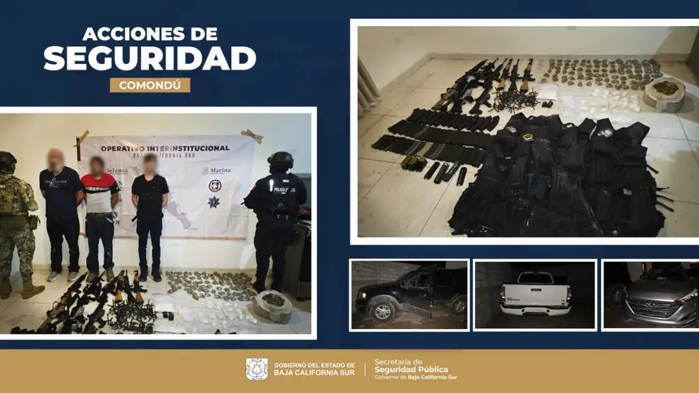 Mesa de Seguridad logra captura de c&eacute;lula delictiva con arsenal y droga en Ciudad Constituci&oacute;n.